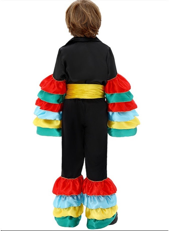 LiangSanZhi Kids Mardi Gras Costume for Boys - Colorful Ruffled Sleeve & Pant Carnival Outfit, Masquerade Party/Party Fancy Dress (Ages 4-12) - Image 3