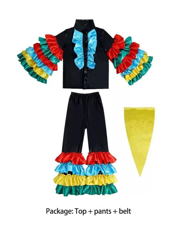 LiangSanZhi Kids Mardi Gras Costume for Boys - Colorful Ruffled Sleeve & Pant Carnival Outfit, Masquerade Party/Party Fancy Dress (Ages 4-12) - Image 2