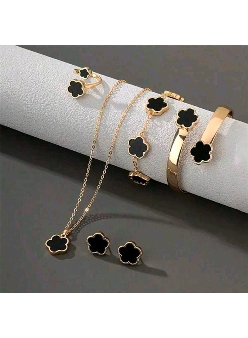 شي إن SHEIN 5pcs/Set Jewelry Set, An Ideal Choice For Fashionable Women. Beautifully Designed With Lucky Flower Pattern - Image 2