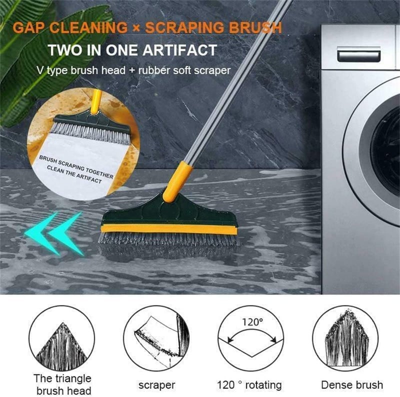 LOZOX 2 in 1 Floor Scrub Brush with Long Handle Squeegee and Brush Adjustable V-Shaped Cleaning Brush Head,for Bathroom Kitchen Floor Grout Crevice Deck Window Crevice Cleaning Brush - Image 3