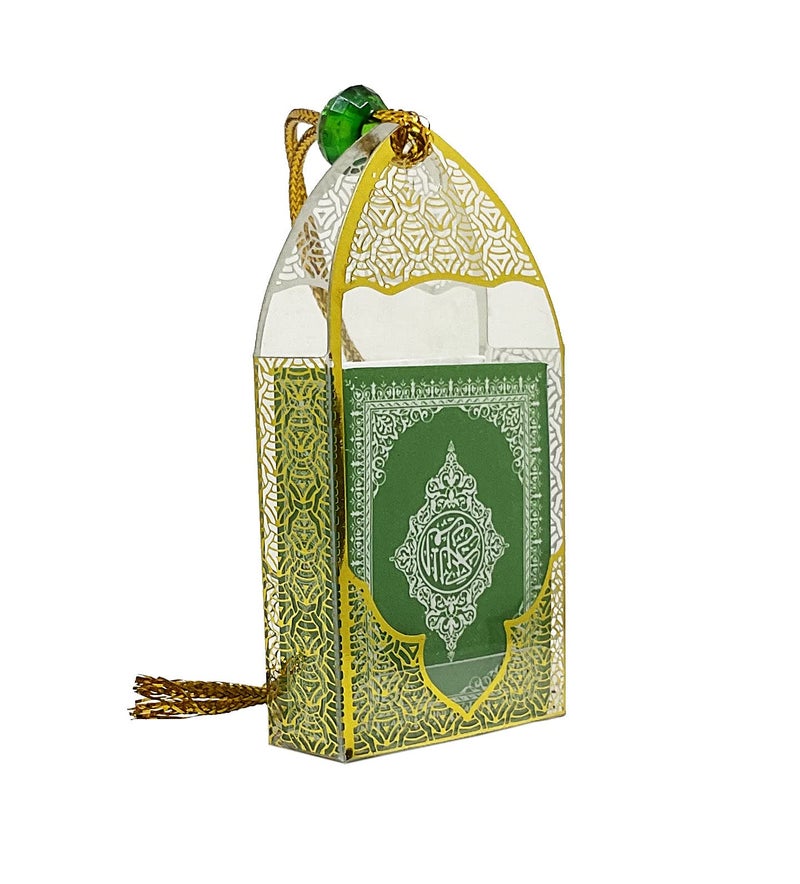 PinMaze Islam Car Rear Mirror Mini Hangers - Islamic Ornament Al-Quran Ramadan Eid Muslim Car Décor Hanging Charm Decor Interior Accessories (Gold 2 - Green) - Image 5
