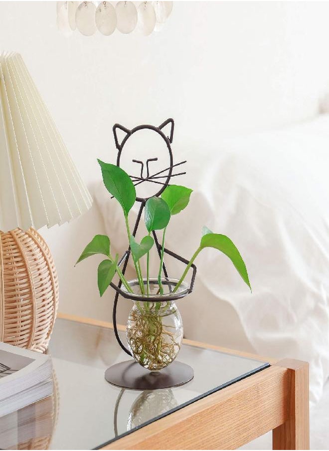Marbrasse Marbrasse Desktop Glass Planter Vase Holder, Modern Creative Cat Plant Terrarium Metal Stand for Hydroponics Plants Home Garden Wedding Decoration Outdoor Planter Ideas (Style 2)  - Image 3