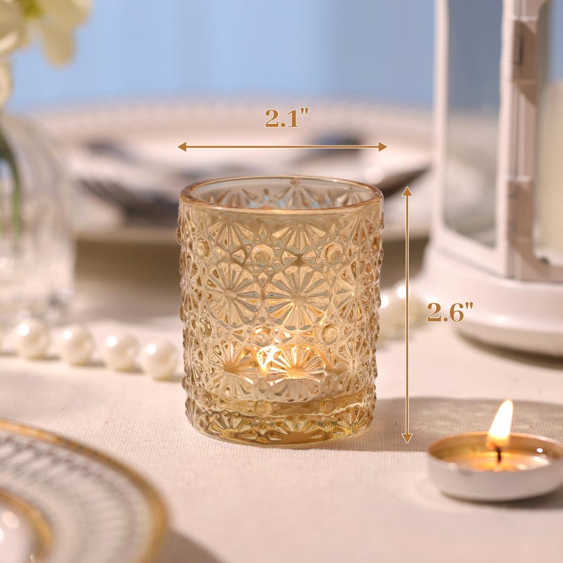 Lanttu Gold Votive Candle Holder Set of 12, Flower Tea Lights Candles Holders for Wedding Table Centerpieces, Birthday Parties, Anniversary, Bridal Shower and Holiday Decorations - Image 4