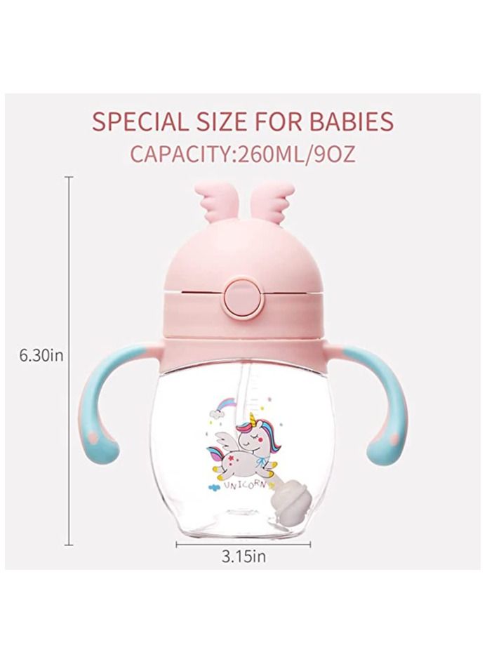 Baby Bottles, Sippy Cup with Flashing Lights, 260ML Kids Water Bottle Toddler Cups Weighted Straw Spill Proof Leak-Proof Removable Handles for Toddlers Fun Gifts Boys (Pink) - Image 3