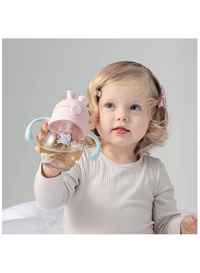 Baby Bottles, Sippy Cup with Flashing Lights, 260ML Kids Water Bottle Toddler Cups Weighted Straw Spill Proof Leak-Proof Removable Handles for Toddlers Fun Gifts Boys (Pink) - Image 2