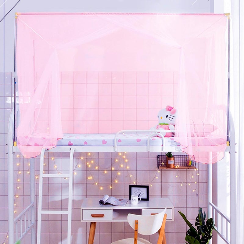 Eimilaly 8-Corner Bed Canopy Curtains for Girls, Boys, Dormitory, Loft Beds & Outdoor Camping, Fits 1.8M Single Bed - Pink - Image 3