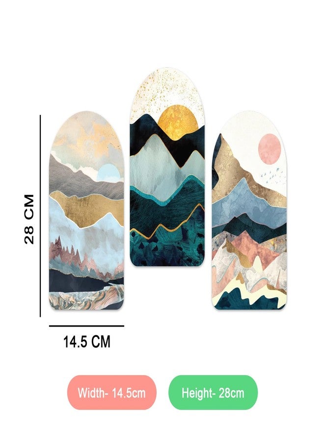 Kaameri Bazaar Glacial Hills Art on Wood for Home, Café, Office, Room Decoration Set of 3 Pieces - Image 3