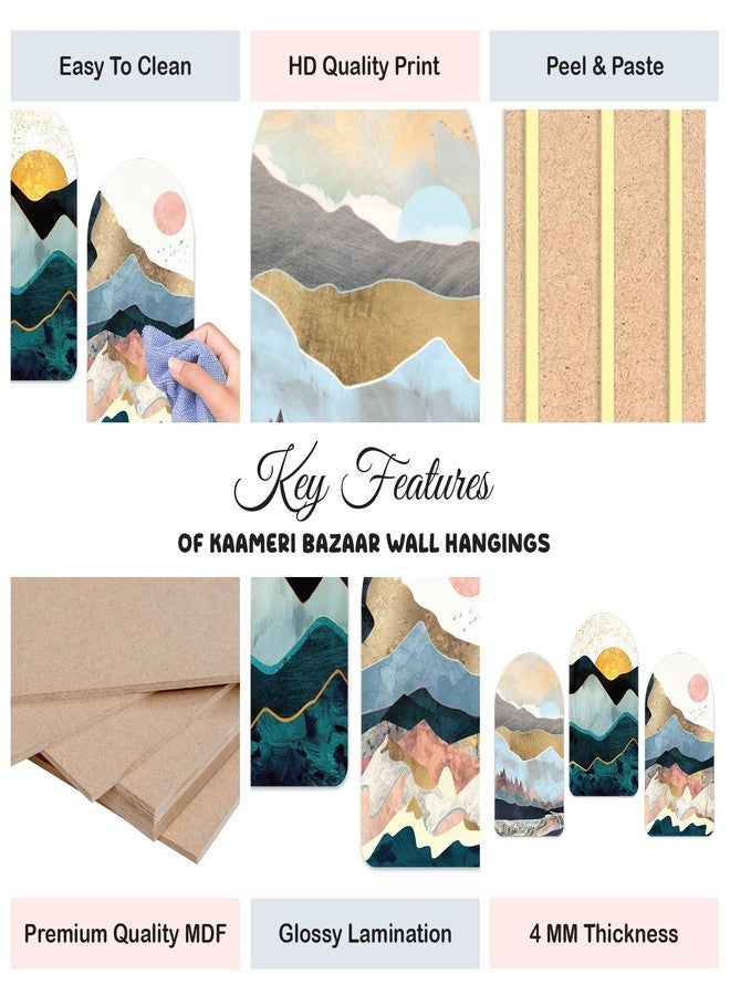 Kaameri Bazaar Glacial Hills Art on Wood for Home, Café, Office, Room Decoration Set of 3 Pieces - Image 2