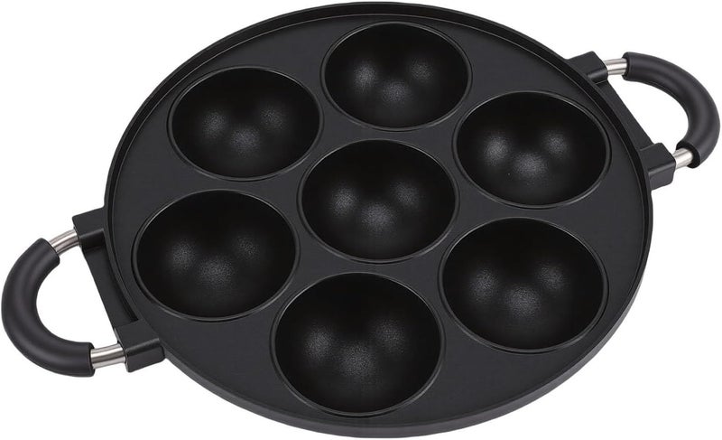 HEEPDD Takoyaki Pan, Aluminum Alloy Nonstick Grill Pan with 7 Hole Design for Baking Cooking Hemispherical Shape Deep Design Dual Handles - Image 4