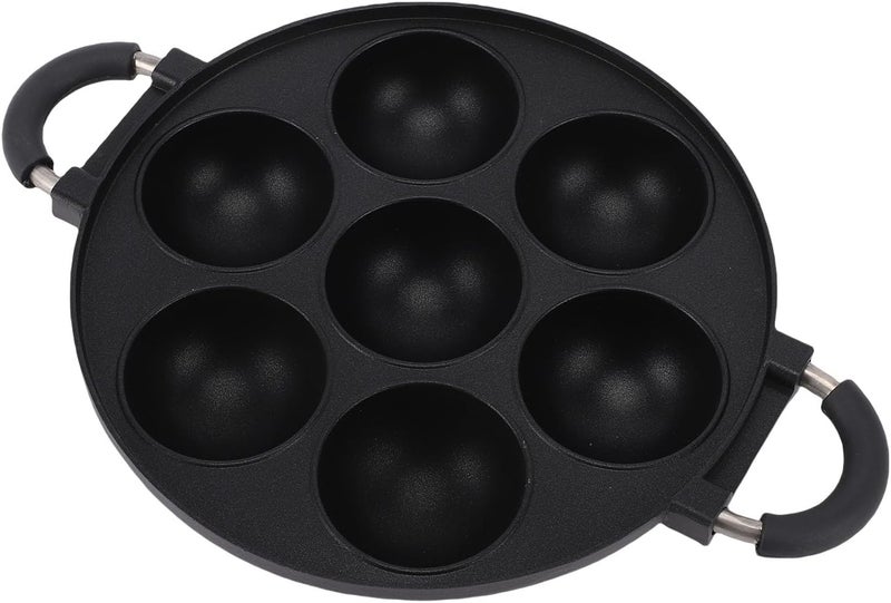 HEEPDD Takoyaki Pan, Aluminum Alloy Nonstick Grill Pan with 7 Hole Design for Baking Cooking Hemispherical Shape Deep Design Dual Handles - Image 5