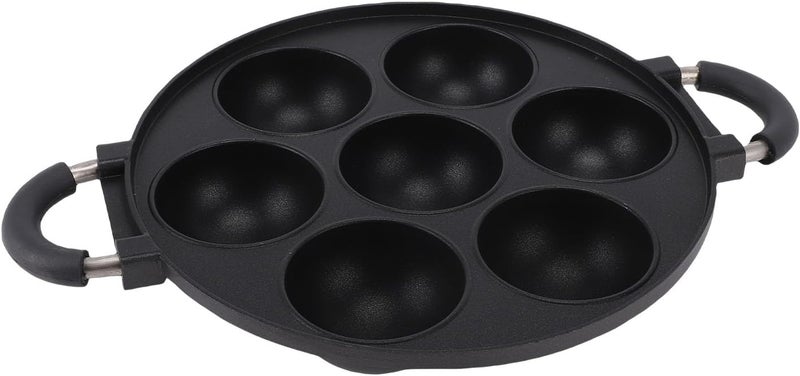 HEEPDD Takoyaki Pan, Aluminum Alloy Nonstick Grill Pan with 7 Hole Design for Baking Cooking Hemispherical Shape Deep Design Dual Handles - Image 3