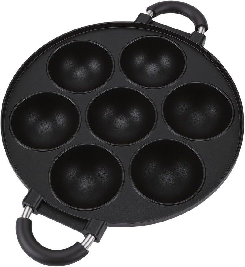 HEEPDD Takoyaki Pan, Aluminum Alloy Nonstick Grill Pan with 7 Hole Design for Baking Cooking Hemispherical Shape Deep Design Dual Handles - Image 1