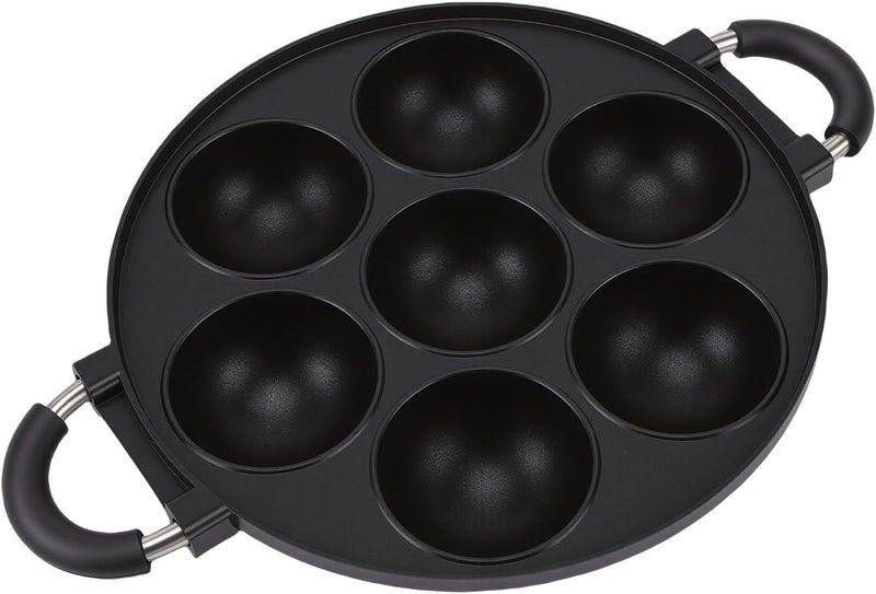 HEEPDD Takoyaki Pan, Aluminum Alloy Nonstick Grill Pan with 7 Hole Design for Baking Cooking Hemispherical Shape Deep Design Dual Handles - Image 2