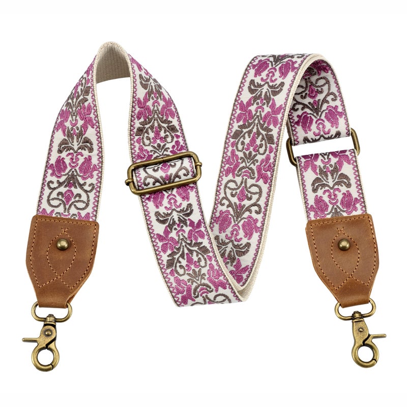 Nefelibata Purse Strap2 Crazy Horse Leather Wide Shoulder Strap Adjustable ReplacementRetro Jacquard Embroidery Multipattern Crossbody Bag Straps for HandbagCrossbody BagsPurple Embroidery - Image 3