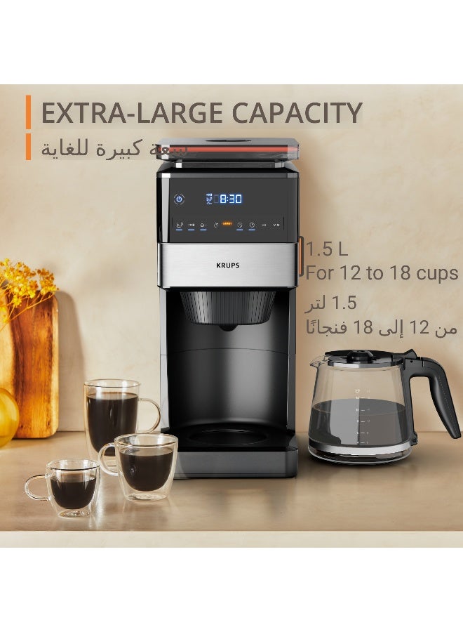 KRUPS Grind Aroma XL | Drip Coffee Maker | Detachable Conical Grinder | Easy Cleaning | Adjustable keep-warm function | 1.5 L Capacity | 12-18 Cups | 1050W | KM8428M0 1.5 L 1050 W KM8428M0 black - Image 5