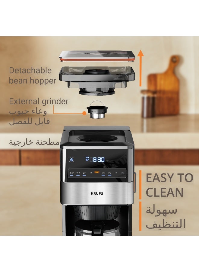 KRUPS Grind Aroma XL | Drip Coffee Maker | Detachable Conical Grinder | Easy Cleaning | Adjustable keep-warm function | 1.5 L Capacity | 12-18 Cups | 1050W | KM8428M0 1.5 L 1050 W KM8428M0 black - Image 4
