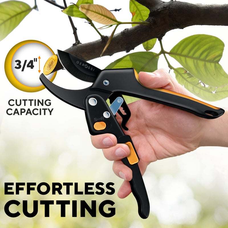 GEROSSI Ratchet Pruning Shears for Gardening Heavy Duty - Increases Cutting Power 3x - Perfect Ratchet Pruners for Weak Hands & Arthritis- 8â€ Anvil Garden Clippers - w/Extra Sharp Blade for Effortless Cutting - Image 2