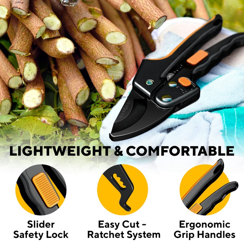 GEROSSI Ratchet Pruning Shears for Gardening Heavy Duty - Increases Cutting Power 3x - Perfect Ratchet Pruners for Weak Hands & Arthritis- 8â€ Anvil Garden Clippers - w/Extra Sharp Blade for Effortless Cutting - Image 5