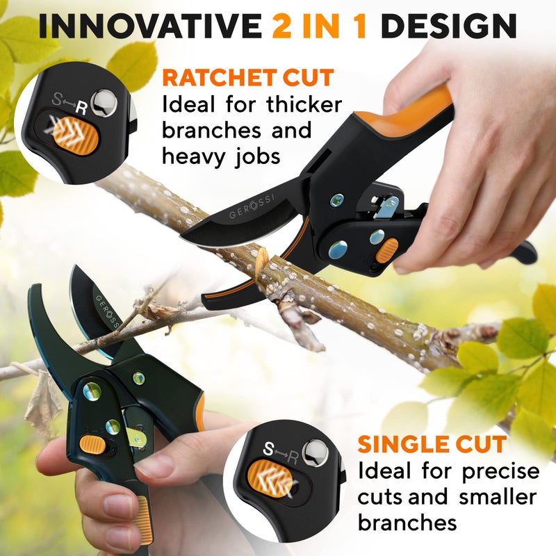 GEROSSI Ratchet Pruning Shears for Gardening Heavy Duty - Increases Cutting Power 3x - Perfect Ratchet Pruners for Weak Hands & Arthritis- 8â€ Anvil Garden Clippers - w/Extra Sharp Blade for Effortless Cutting - Image 4