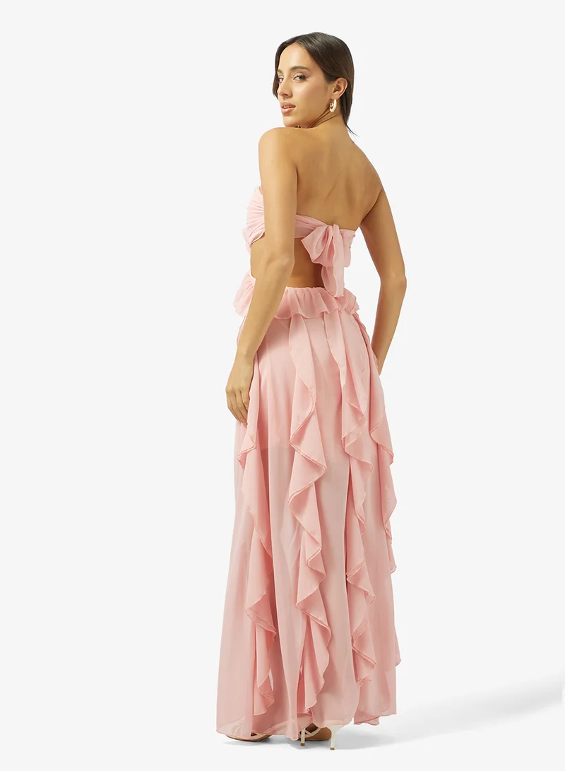 Ginger Halter Neck Frill Detail A Line Dress