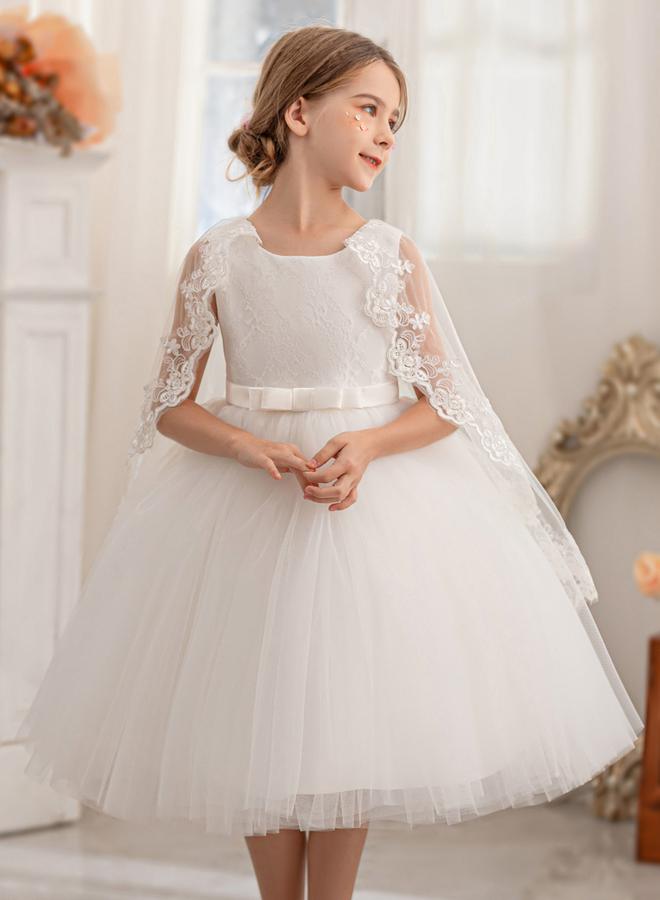 Take Two Lace Cape Sleeve Mesh Fit And Flare Dress - Image 2