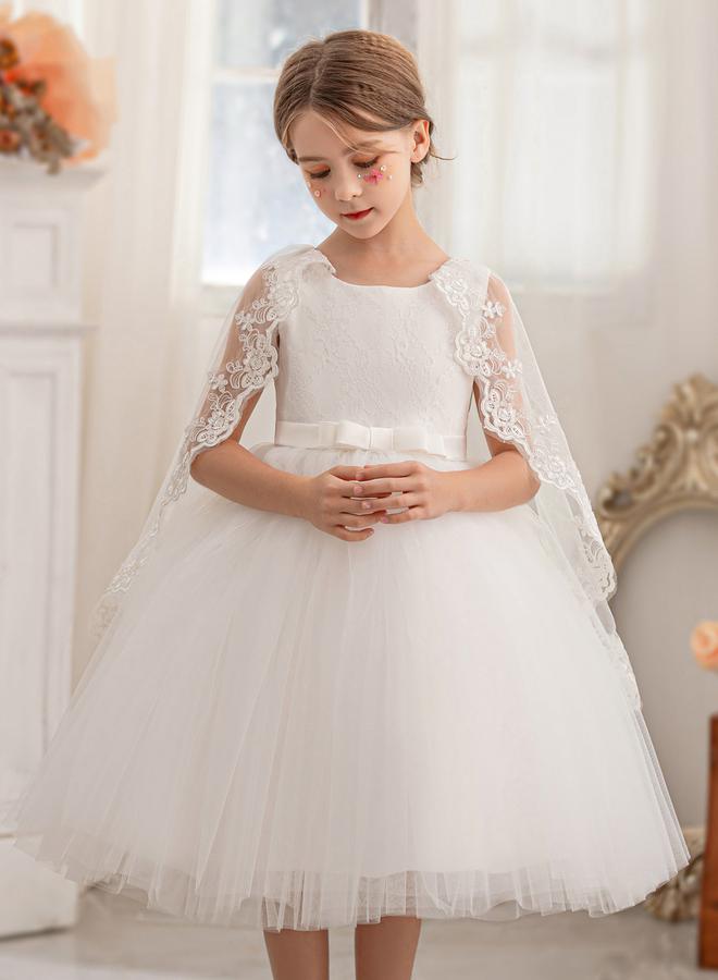 Take Two Lace Cape Sleeve Mesh Fit And Flare Dress - Image 1