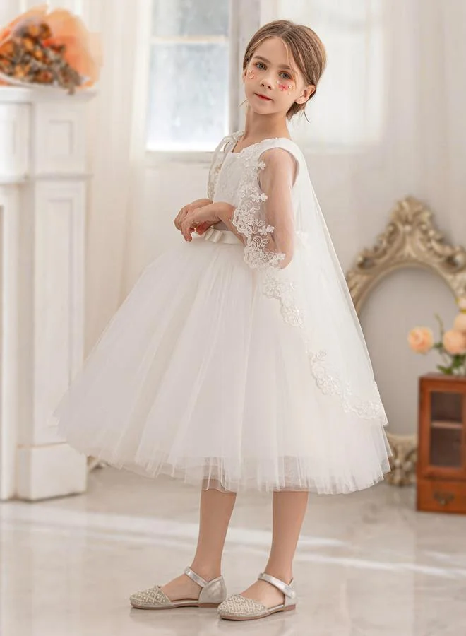 Take Two Lace Cape Sleeve Mesh Fit and Flare Dress by Styli