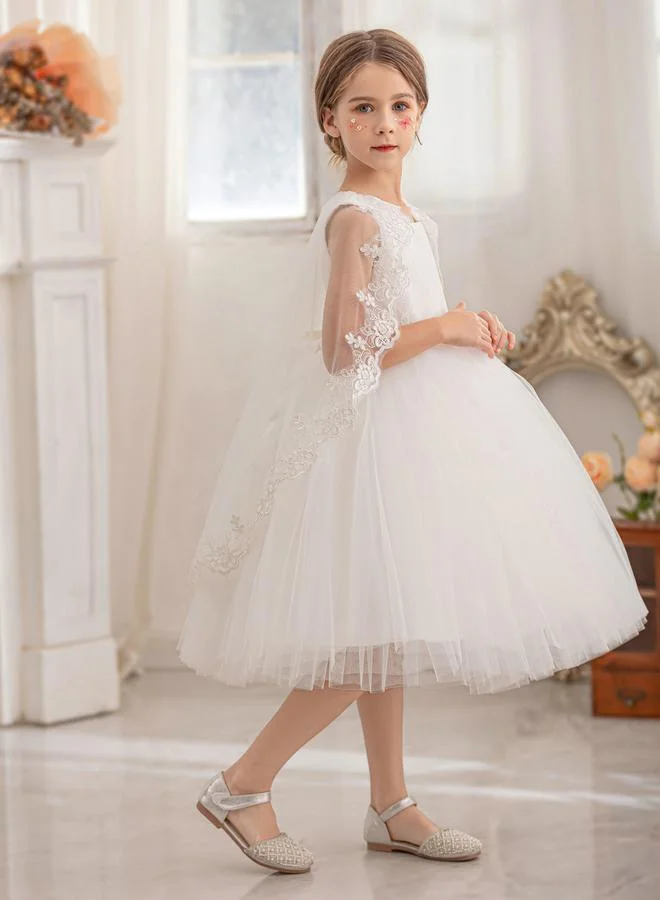 Take Two Lace Cape Sleeve Mesh Fit and Flare Dress by Styli