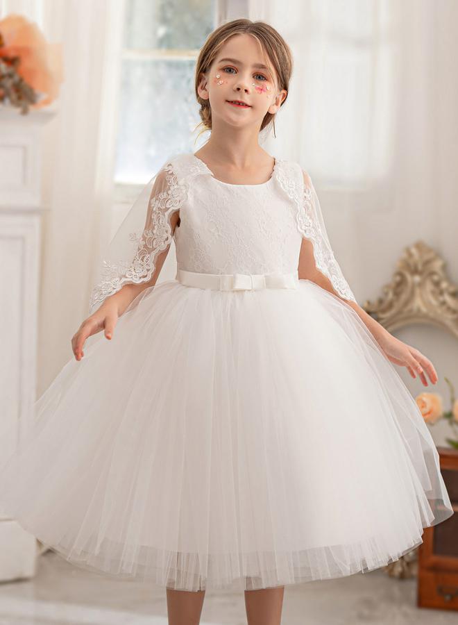 Take Two Lace Cape Sleeve Mesh Fit And Flare Dress - Image 3
