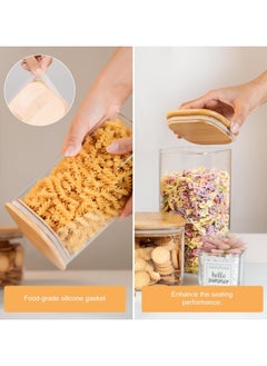 Generic YUNCANG Glass Storage Jars 6 Pack 37oz Clear Glass Food Storage Containers with Airtight Bamboo Lid Stackable Kitchen Canisters for Candy,Cookie,Rice,Sugar,Flour,Pasta,Nuts and Spice Jars(Square)  - Image 5