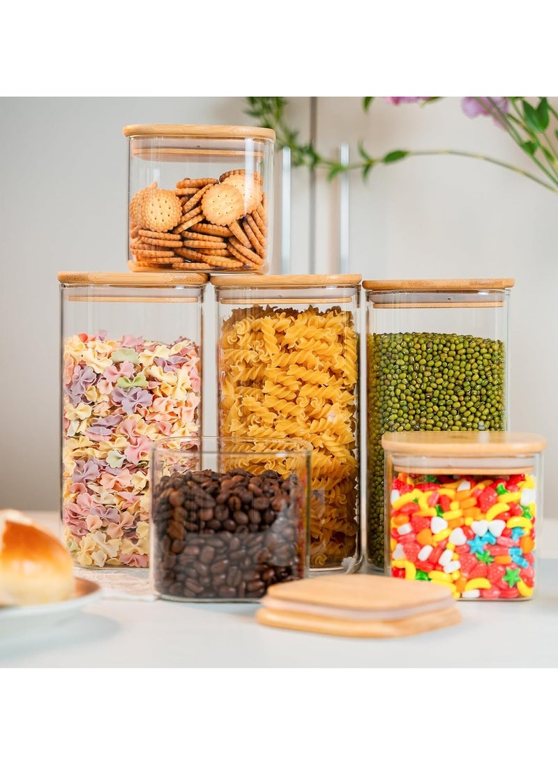 Generic - YUNCANG Glass Storage Jars 6 Pack 37oz Clear Glass Food Storage Containers with Airtight Bamboo Lid Stackable Kitchen Canisters for Candy,Cookie,Rice,Sugar,Flour,Pasta,Nuts and Spice Jars(Square) - Image 1