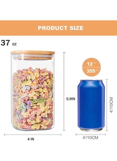 Generic YUNCANG Glass Storage Jars 6 Pack 37oz Clear Glass Food Storage Containers with Airtight Bamboo Lid Stackable Kitchen Canisters for Candy,Cookie,Rice,Sugar,Flour,Pasta,Nuts and Spice Jars(Square)  - Image 4