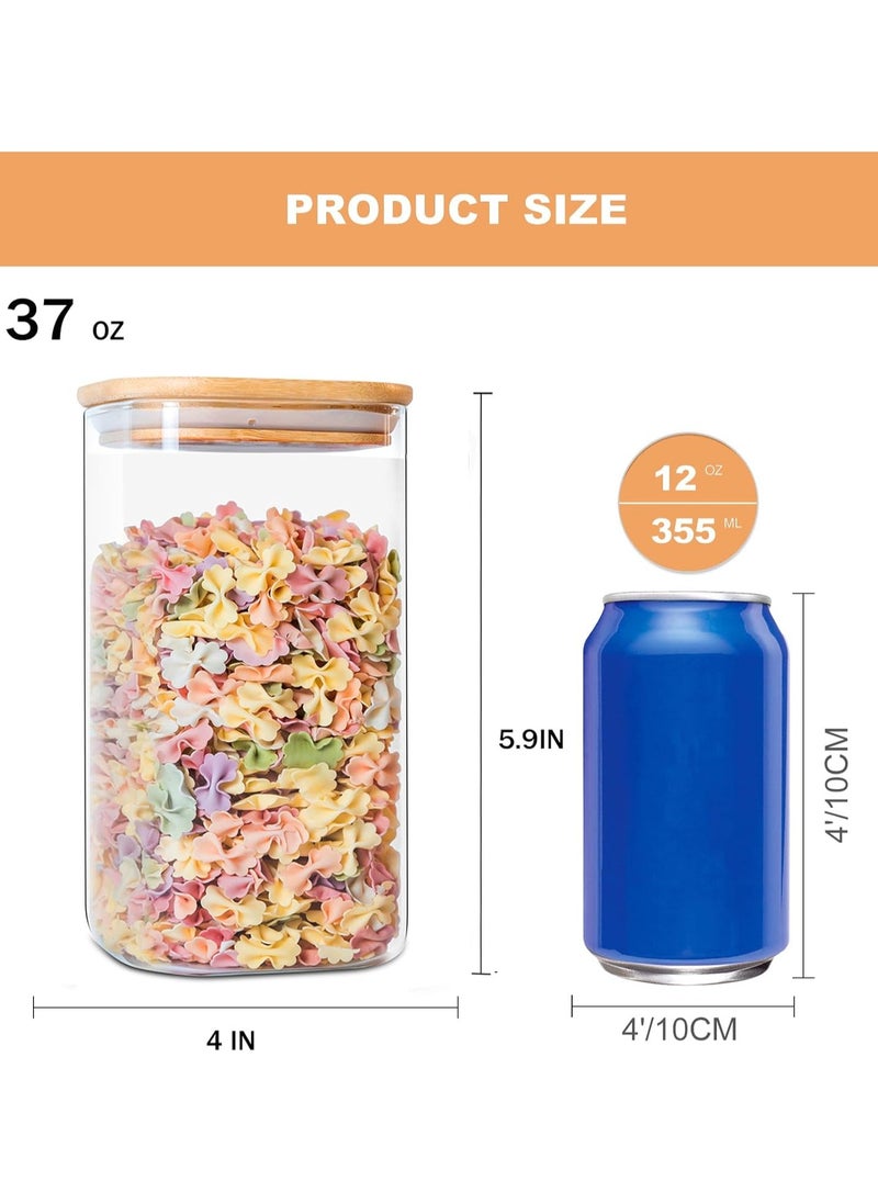 Generic - YUNCANG Glass Storage Jars 6 Pack 37oz Clear Glass Food Storage Containers with Airtight Bamboo Lid Stackable Kitchen Canisters for Candy,Cookie,Rice,Sugar,Flour,Pasta,Nuts and Spice Jars(Square) - Image 1