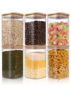 Generic YUNCANG Glass Storage Jars 6 Pack 37oz Clear Glass Food Storage Containers with Airtight Bamboo Lid Stackable Kitchen Canisters for Candy,Cookie,Rice,Sugar,Flour,Pasta,Nuts and Spice Jars(Square)  - Image 1