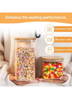 Generic YUNCANG Glass Storage Jars 6 Pack 37oz Clear Glass Food Storage Containers with Airtight Bamboo Lid Stackable Kitchen Canisters for Candy,Cookie,Rice,Sugar,Flour,Pasta,Nuts and Spice Jars(Square)  - Image 2