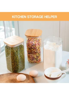 Generic YUNCANG Glass Storage Jars 6 Pack 37oz Clear Glass Food Storage Containers with Airtight Bamboo Lid Stackable Kitchen Canisters for Candy,Cookie,Rice,Sugar,Flour,Pasta,Nuts and Spice Jars(Square)  - Image 3