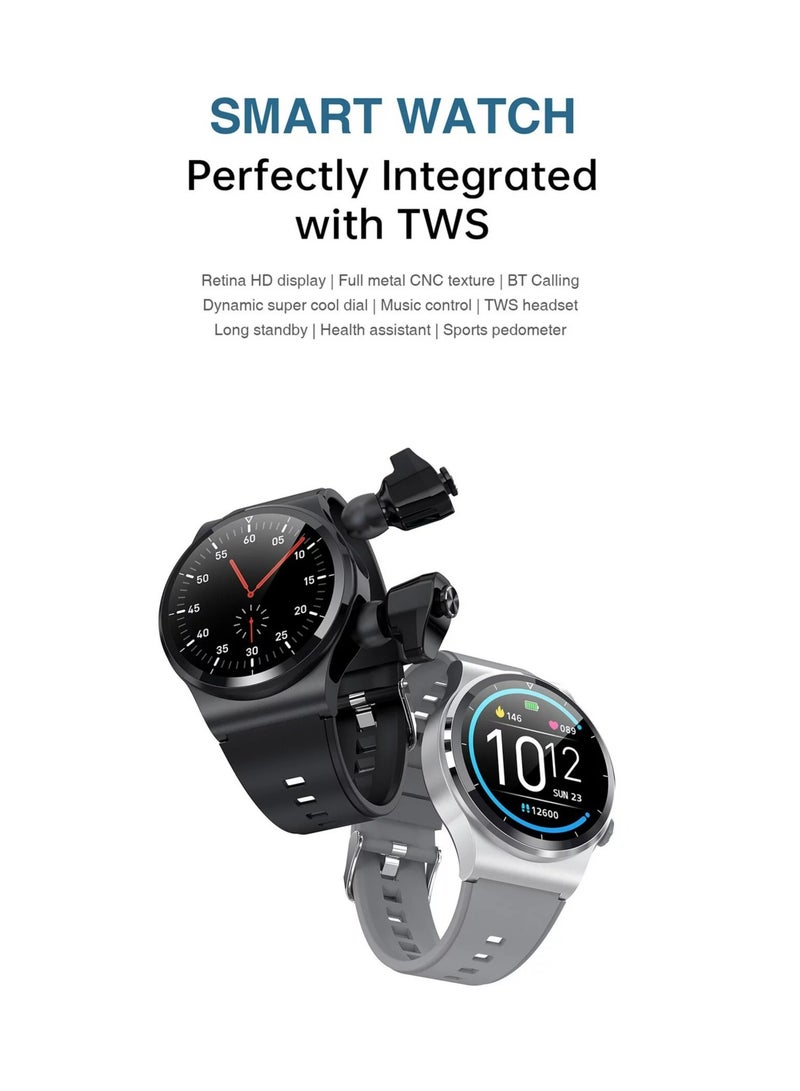 AROAQ GT69 Smart Watch TWS Earphone Heart Rate Blood Pressure  Oxygen BT Call Music Sports Men Women Smartwatch Gray - Image 2