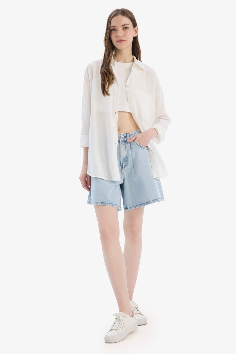 DeFacto Blue Woman High Waist Bermuda Shorts Casual - Image 2