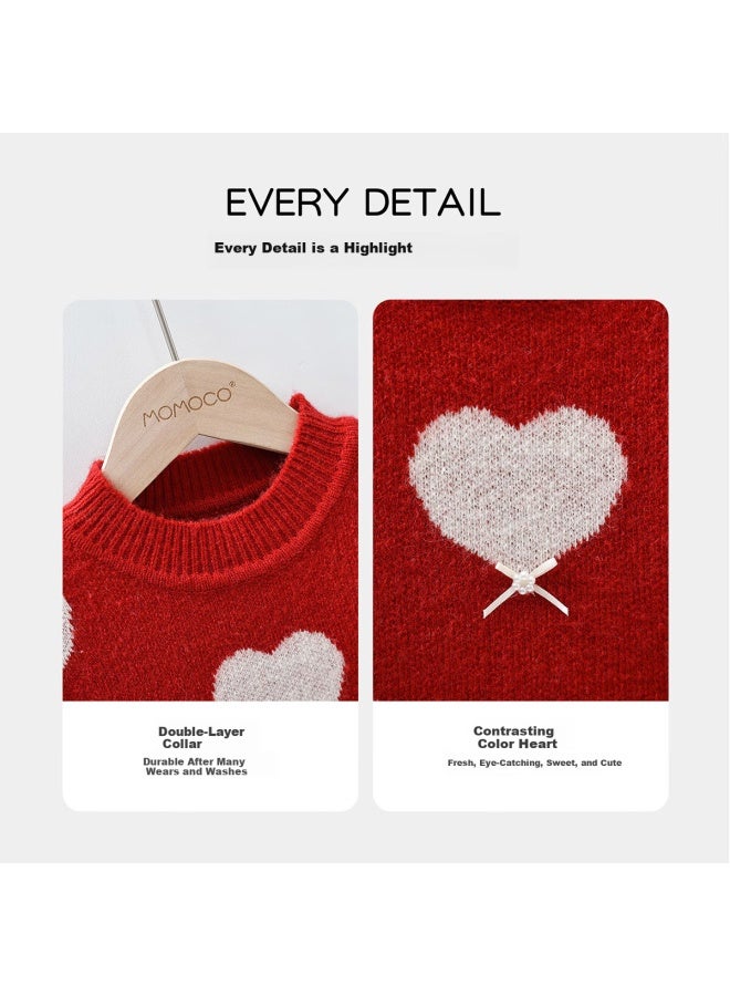 Momoco Kids Sweater New Year Clothing Trendy Fashionable Red Sweater For Girls Size 90 - Image 2