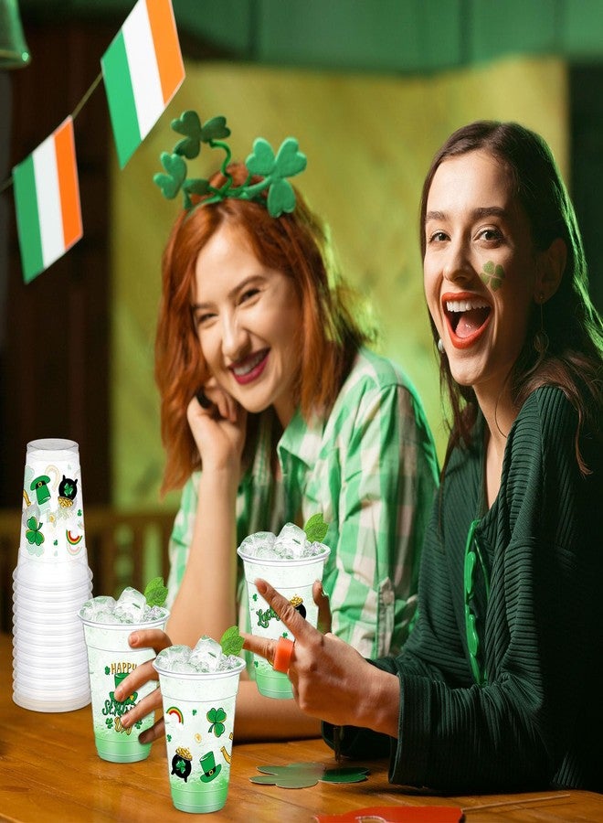 Sliner 50 Pieces St. Patrick's Day Cups Bulk 12 oz Disposable Plastic Green Shamrock Clear Drinking Beverage Cups for St Patrick day Irish Party Decoration Supplies, 4 Styles (Cute) - Image 5