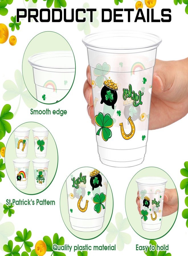 Sliner 50 Pieces St. Patrick's Day Cups Bulk 12 oz Disposable Plastic Green Shamrock Clear Drinking Beverage Cups for St Patrick day Irish Party Decoration Supplies, 4 Styles (Cute) - Image 3
