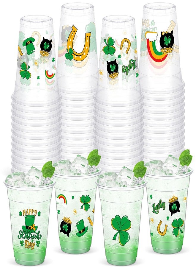 Sliner 50 Pieces St. Patrick's Day Cups Bulk 12 oz Disposable Plastic Green Shamrock Clear Drinking Beverage Cups for St Patrick day Irish Party Decoration Supplies, 4 Styles (Cute) - Image 1