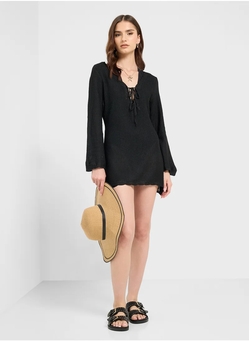 جينجر Scallop Detail Knitted Beach Dress