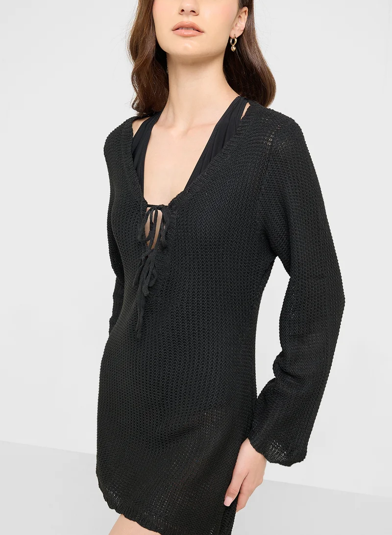 Ginger Scallop Detail Knitted Beach Dress