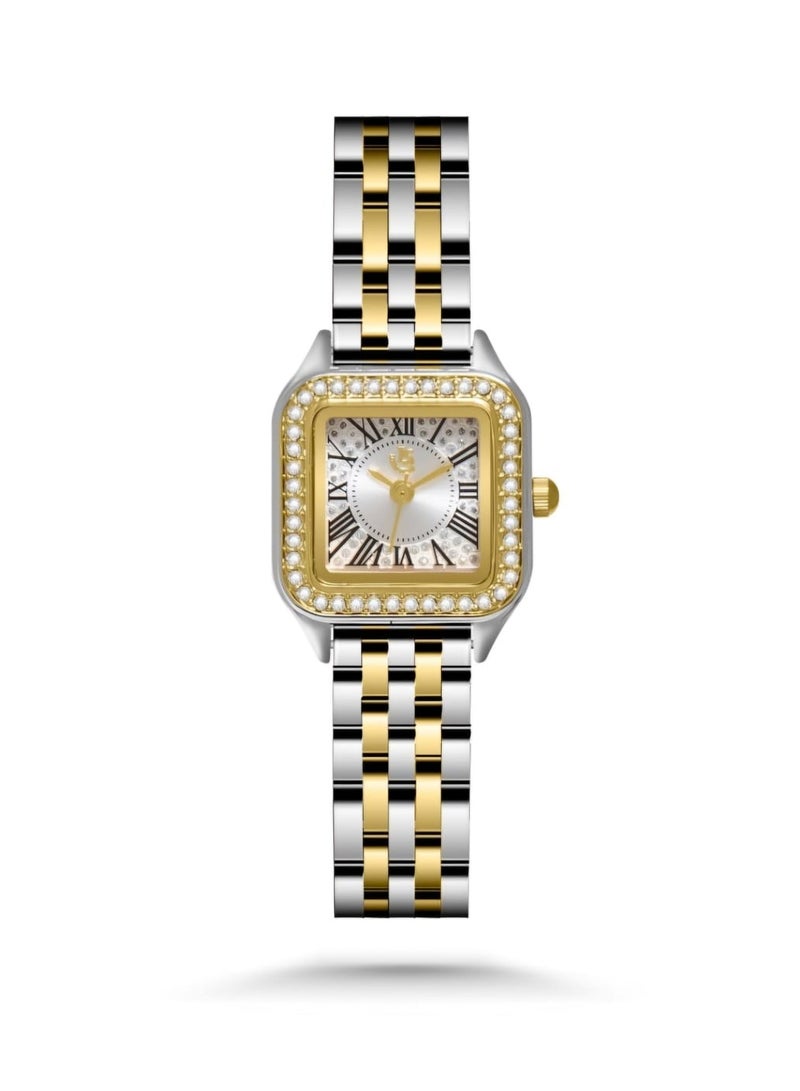 Louis Stone Women's watch with a waterproof steel strap, modern and high quality - silver and gold bracelet with a white dial