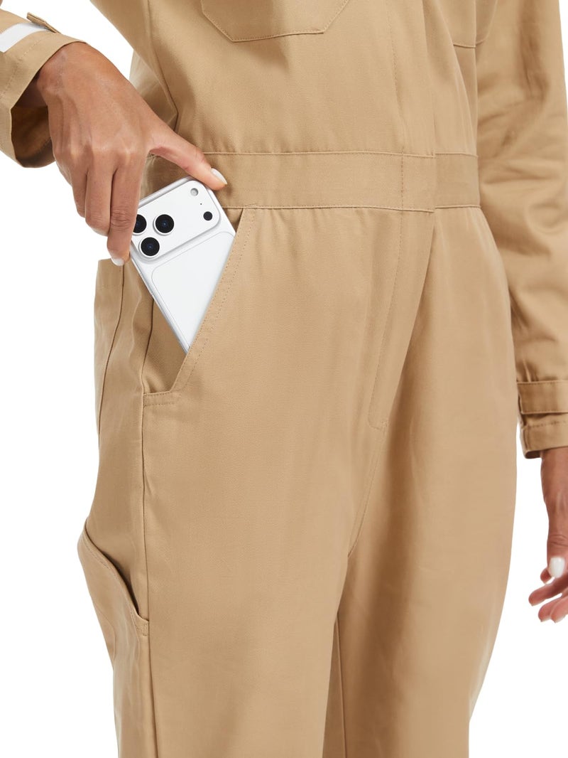 WORK IDEA Women's Long Sleeve Coveralls - 100% Cotton Work Jumpsuits Action Back And Utility Pockets with Hook - Image 2