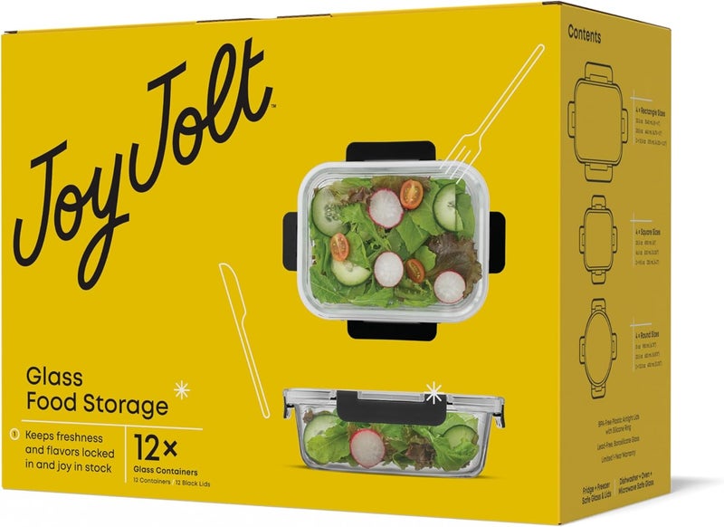JoyJolt JoyFul by 24pc Borosilicate Glass Storage Containers with Lids. 12 Airtight, Freezer Safe Food Storage Containers, Pantry Kitchen Storage Containers, Glass Meal Prep Container for Lunch - Image 2