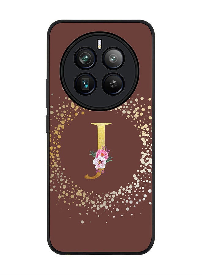 Stylizedd Rugged Black edge case for Realme 12 Pro / Realme 12 Pro Plus 5G, Slim fit Custom Monogram Initial Letter Floral Pattern Alphabet-J (Brown ) - Image 1