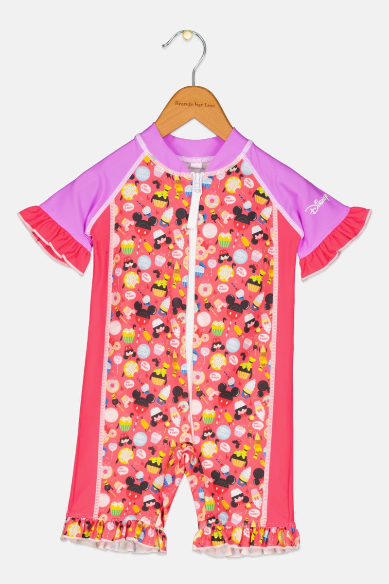 COEGA SUNWEAR Toddlers Girl Allover Print Short Sleeve One Piece Swimwear, Pink/Purple Combo - Image 1