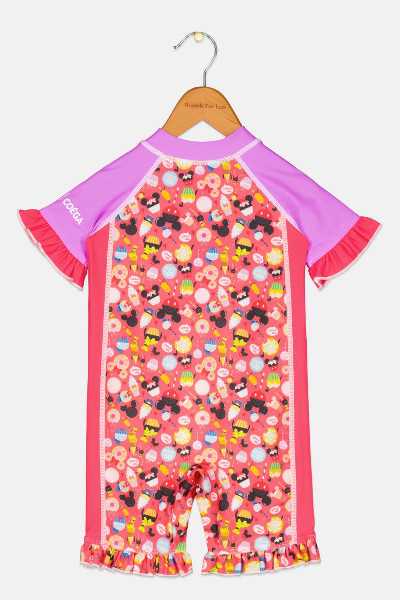 COEGA SUNWEAR Toddlers Girl Allover Print Short Sleeve One Piece Swimwear, Pink/Purple Combo - Image 2